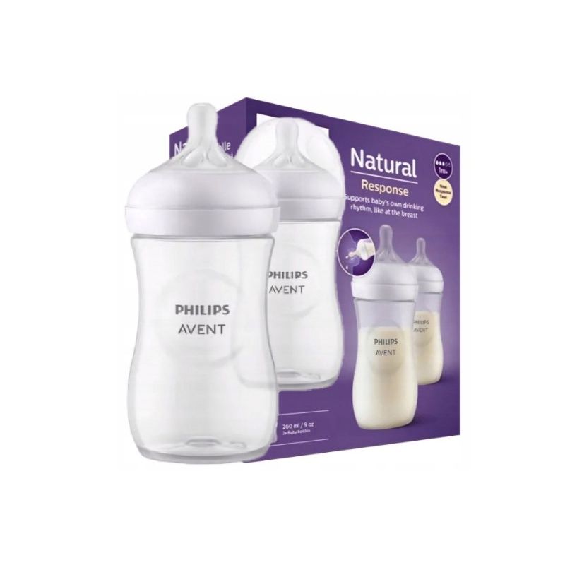 Avent ZESTAW 2x Butelka ANTYKOLKOWA Natural Response 260 ml Smoczek 1m+