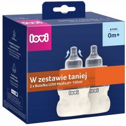 ZESTAW 2 Butelek LOVI Medical+ 2x 150 ml Smoczek SUPERVENT 0m+